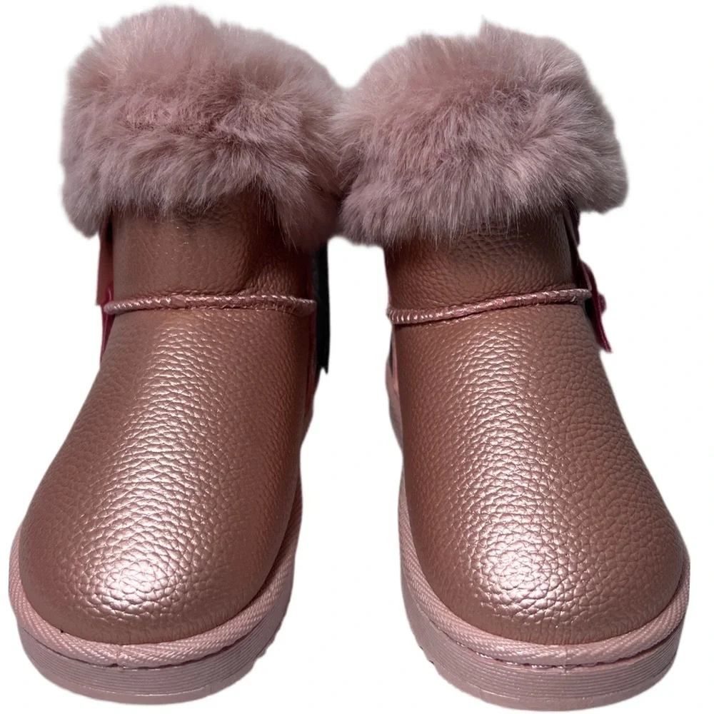 Apawwa Toddler Girls Rose Gold Faux Fur Winter Boots Size 26 (US-Toddler 10)